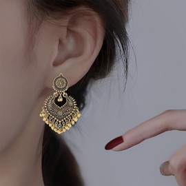 Indian Earrings Women Boho Ball Chandelier Tassel Statement Dangle Earrings Wedding Bridal Bell Jewelry Gifts Indian Suits Dresses Outfits