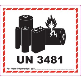 Lithium Battery Labels UN 3481 Warning Labels Pack of 50 Adhesive Stickers