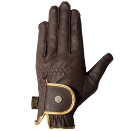 AK Synthetic Grip Horse Riding Gloves All Season Unisex Equestrian Gloves (Brown/Gold, L)