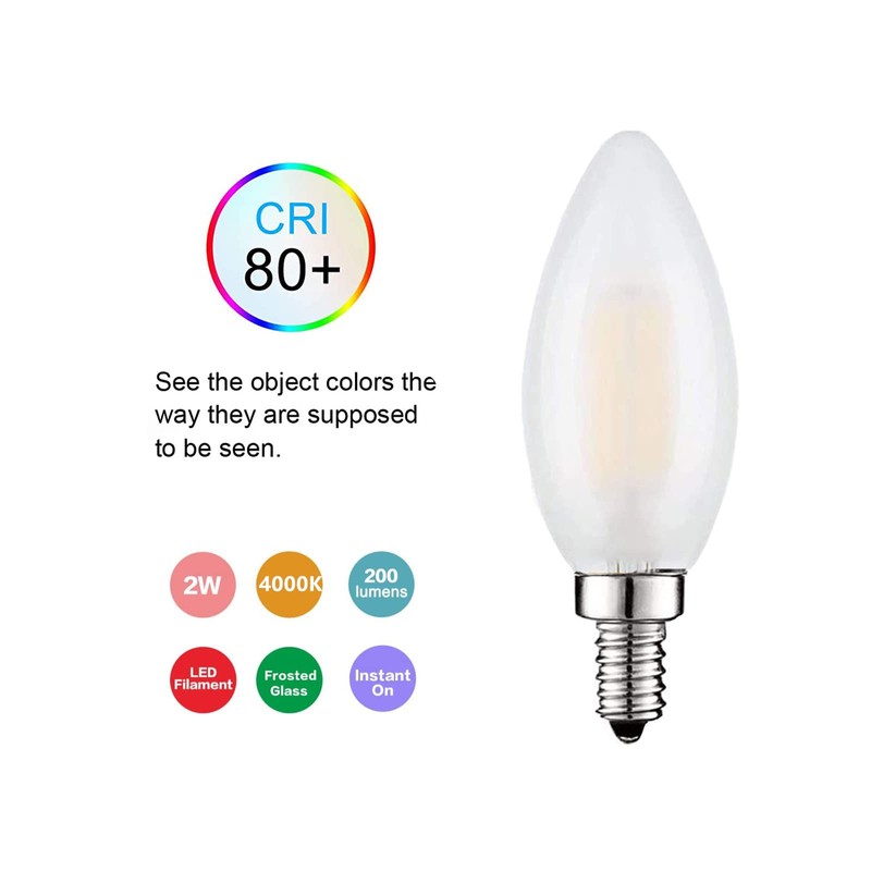 Beonllay LED E12 Light Bulb, 6 Pack, 25W Equivalent, 4000K
