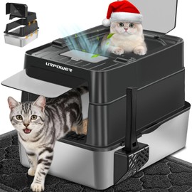 URPOWER XL Stainless Steel Cat Litter Box with 110° Flip-Top Lid