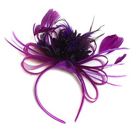 Caprilite Fashion Plum Magenta and Purple Feather Hair Fascinator Headband Wedding Royal Ascot Races Ladies