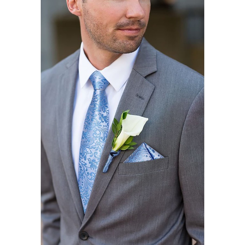 DiBanGu Conjunto de corbata de seda para hombre, Floral Azul