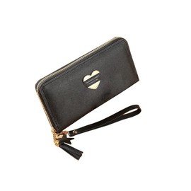 FATASH Women's Designer Leather Wallet | RFID Blocking Long Purse with Zipper Closure Pocket | Elegant Phone, Card Holder & Coin Pouch | Slim, Stylish Travel Handbag Clutch for Everyday Use - Black