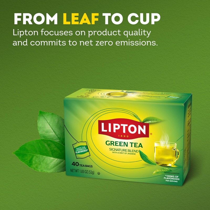Lipton Signature Blend Green Tea Bags, Unsweetened Teabags for Hot