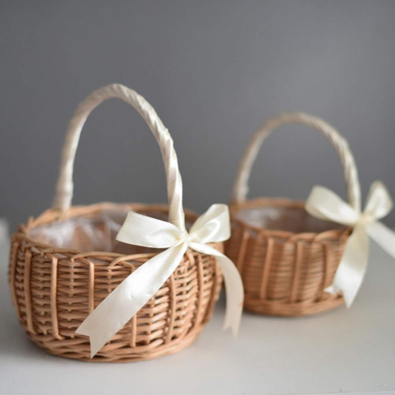 Hacbop Woven Flower Basket Rattan Storage Basket Flower Girl Hand