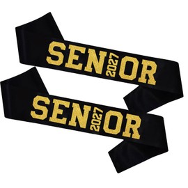 10 Pcs Black Senior 2027 Satin Sashes with Gold Glitter Letters- 2027 Graduation Celebrations Sashes - Senior Cheer Sash - Cheerleader Sash - Class Competition Sashes