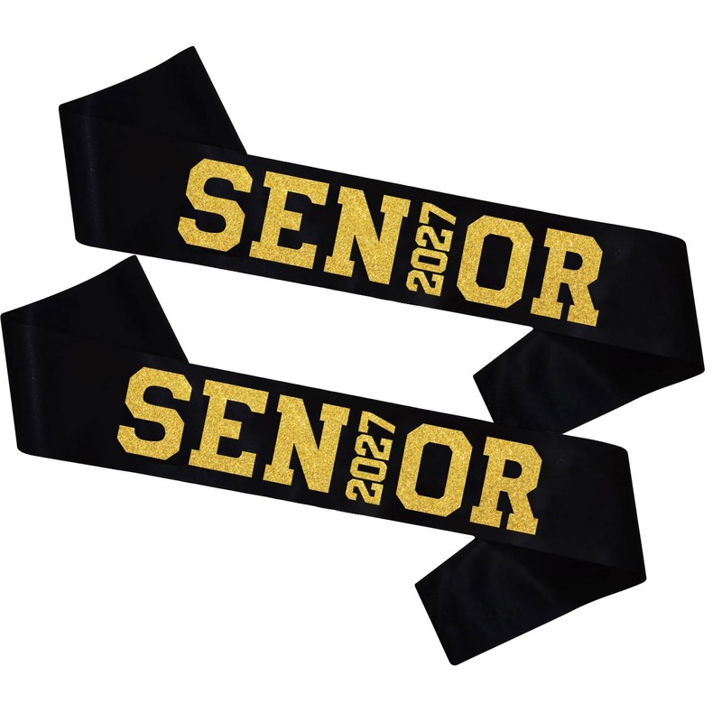 10 Pcs Black Senior 2027 Satin Sashes with Gold Glitter