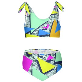 Retro 80s 90s Pattern Girls Swimsuits Kids Bikini Sets 2 Pcs Bathing Suit for 7-8T