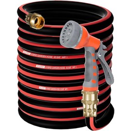 Heavy Duty Water Hose100ft 5/8 Rubber Garden Hose No Kink Flex Hose 3/4 inch 100% Solid Brass Fittings Outdoor Garden Hose for Lawns,Floor,Yard Washing,Gardening,Car Pipe Washing(100FT)