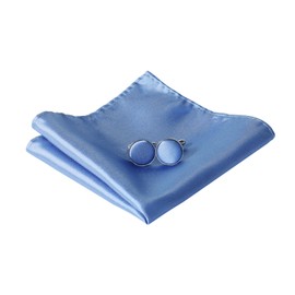 HOULIFE Men's Bow Tie Set - Adjustable Satin Polyester Bow Tie, Pre-Tied Bow Tie, Plain Pocket Square, Cufflinks Set for Groom Wedding with Gift Box, Mist Blue