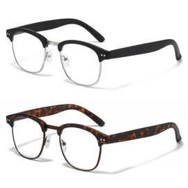 JOLLYNOVA Mens Premium Progressive Reading Glasses, Fashion Half Frame Blue Light Blocking Computer Multifocus Readers (2 Pack Black & Tortoise, 2.5, Diopters)