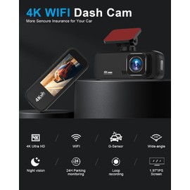 Dash Cam 4K Front, Ultra HD Dash Camera for Cars, 1.97''IPS Screen Mini Car Camera with APP Control, Built-in Wi-Fi & G-Sensor, 24H Parking Mode, Night Vision, WDR, Loop Recording, Support 256GB Max