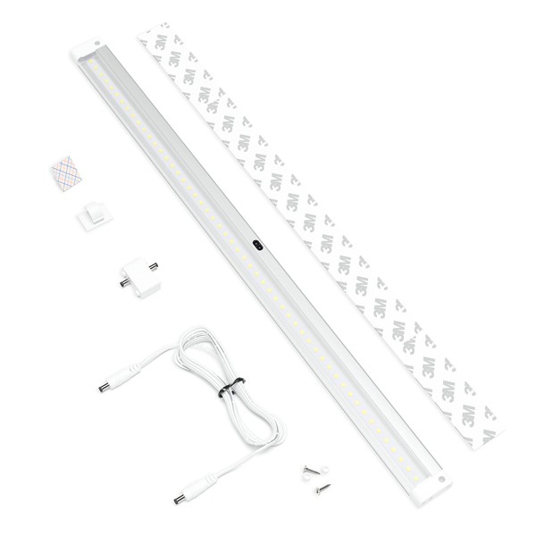 EShine Extra Long 20 inch LED Dimmable Under Cabinet Lighting Strip with Hand Wave Motion Sensor, White, with Accessories (No Power Supply Included), Warm White (3000K)