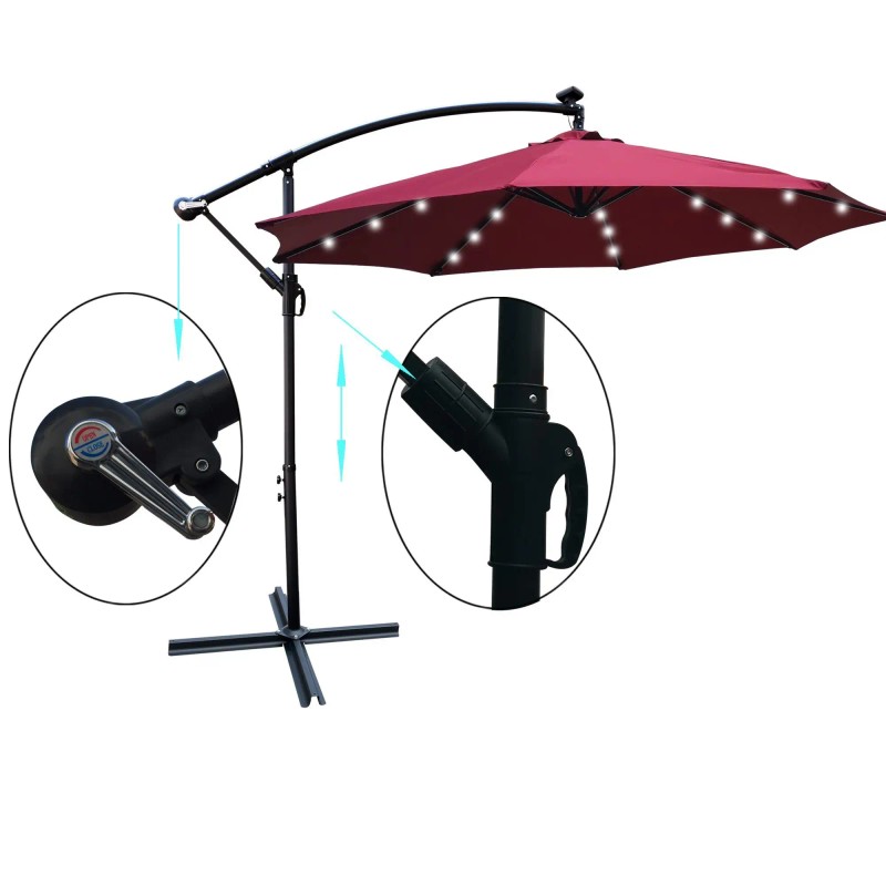 10 ft Outdoor Solar Powered LED Lighted Patio Umbrella Waterproof