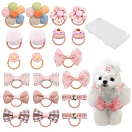 20 Pcs Dog Hair Bows with Rubber Bands Pink Puppy Hair Bows for Small Dogs Cute Elastic Handmade Puppy Dog Bowknot Hair Bow Bulk Grooming Flower Ball Bows Topknot for Pet Hair Accessories (Pink)