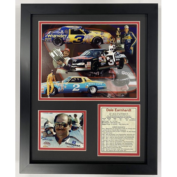 Legends Never Die Dale Earnhardt Sr NASCAR Collectible | Framed Photo Collage Wall Art Decor - 12"x15" | (12904U)