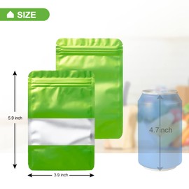 TOCKONIMN Stand-up Pouch Smell-Proof Edible Bag Packaging for Food-Storage 100 Pack Resealable Containers for Candy Products Heat Sealable Ziplock Bags with Clear Window (3.9"x5.9", green)