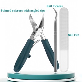 Eagle Beak Beveled Nail Clippers, Wide Jaw Opening Anti-Splash Slanted Nail Clippers Set, Super Sharp Oblique Large for Thick Nails, Seniors & Ingrown Care (Green)