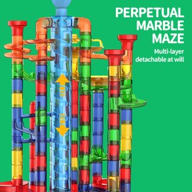 Glow in The Dark Marble Run 325Pcs Set with Motorized Elevator, Marble Maze STEM Toy with 113 Marbles, Construction Building Blocks for Kids Ages 3+, Best Easter & Birthday Gifts for Boys Girls