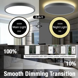 NOVELUX Flush Mount Ceiling Light Fixture - ETL Certified - 12 inch Dimmable 5000K with 5W LED Night Light Fixture for Living Room, Dining Room, Kitchen, Bedroom, Bathroom, Balcony (1-Pack)‌