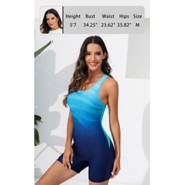 Halcurt - Traje de baño deportivo de una pieza para mujer, con espalda cruzada, brasier integrado, conservador, secado rápido, Azul marino/onda azul, M