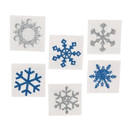 Fun Express - Winter Snowflake Glitter Tattoos - 12 Pieces - Silver & Blue - Temporary Tattoos - Winter Themed - Easy to Apply & Remove