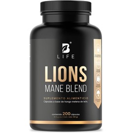 B Life Hongo Melena de León Puro | 200 Cápsulas | 1000 mg por porción | Ingredientes naturales | Lions Mane Blend