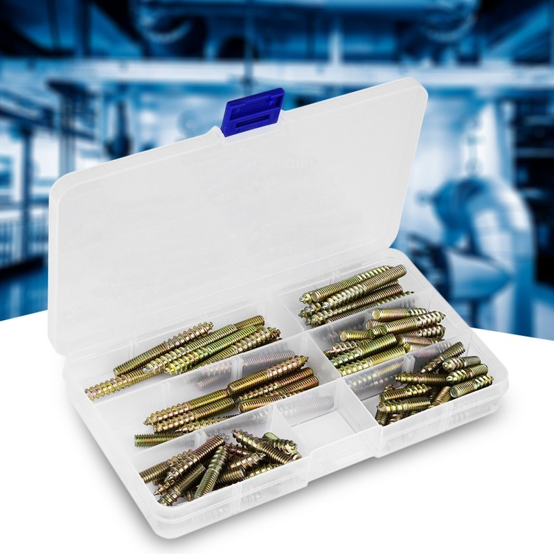 90pcs M6 Dowel Screw Woodworking Furniture Connector Double Ended Screw