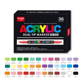 JRQ Dual Tip Acrylic Paint Markers Pens - 36 Colors Direct Liquid System, 4g Large Capacity, Brush & Fine Tip Acrylic Paint Pen for Rock Painting Wood Fabric Glass Canvas Ceramic Plastic Art Crafts