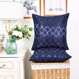 CaliTime Throw Pillow Cases Pack of 2 Modern Shining & Dull Contrast Abstract Geometric Waveform Curve Cushion Covers Shells for Couch Bed Sofa Farmhouse Decoration 18 X 18 Inches Navy Blue