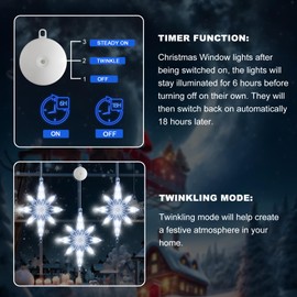 LYUBASA 3Pcs Christmas Window Lights Decorations with Timer,Battery Powered Christmas Window Hanging White Lighted Lucky Star Shaped LED Sucker Lamp for Xmas Tree Fireplace Window Indoor Outdoor Decor