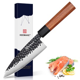 KEEMAKE Deba Knife 6 inch, Double Bevel Japanese 440C Stainless Steel Fish/Fillet Knife with G10 Bolster Octagonal Wood Handle