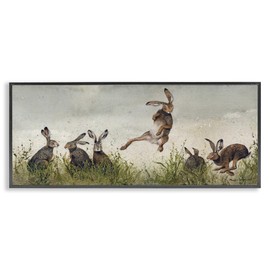 Stupell Industries Jumping Hares in Wild Black Framed Giclee Art Design by Maggie Vandewalle
