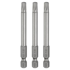 HARFINGTON 3pcs T30 Torx Head Screwdriver Bit 1/4" Hex Shank 3" (75mm) Long Magnetic No Hole Tip Tamper Proof 6 Point Star Screw Driver Drill Bits S2 Steel Industrial Power Screwdrivers