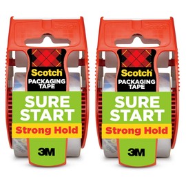 Scotch Sure Start Packing Tape, Clear, Quiet Unwind and Easy Start, Moving Supplies, 1.88 in. x 22.2 yd., 2 Tape Rolls with Dispensers