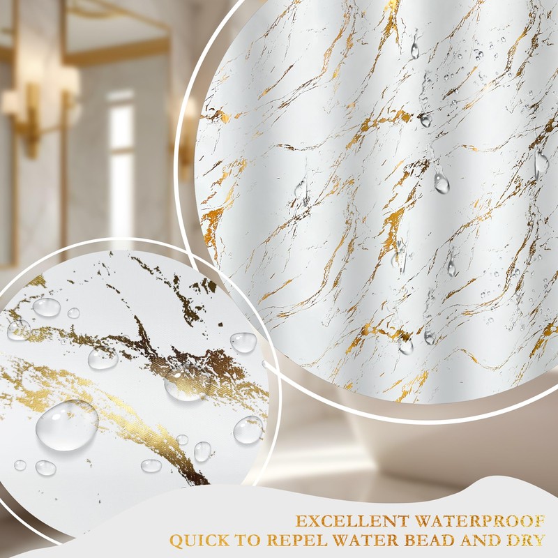 Glawry White Gold Marble Shower Curtain Abstract Crack Texture Geometric