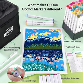 QFOUR Alcohol Markers, 48 Colors Art Marker, Coloring Markers, Brush & Chisel Tip Drawing Marker for Kids and Adults Sketching, Illustration, Card Making