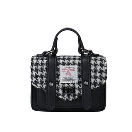 Islander Harris Tweed Wee Satchel, Mini Bag for Women, Black and White Dogtooth