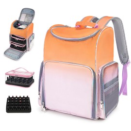 Nail Polish Organizer Bag Large Nail Polish Storage Organizer Case Backpack Holds 60 Bottles and Nail Lamp with 2 Removable Case Professional Nail Supplies Organizer for Manicurist (Orange Pink)