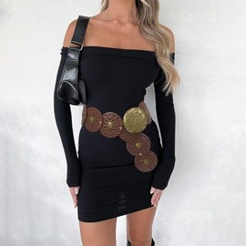 Buywis Wide Disc Belt for Women Boho Disk Concho Leather Belts Western Waist Belts for Dress 150CMBrown