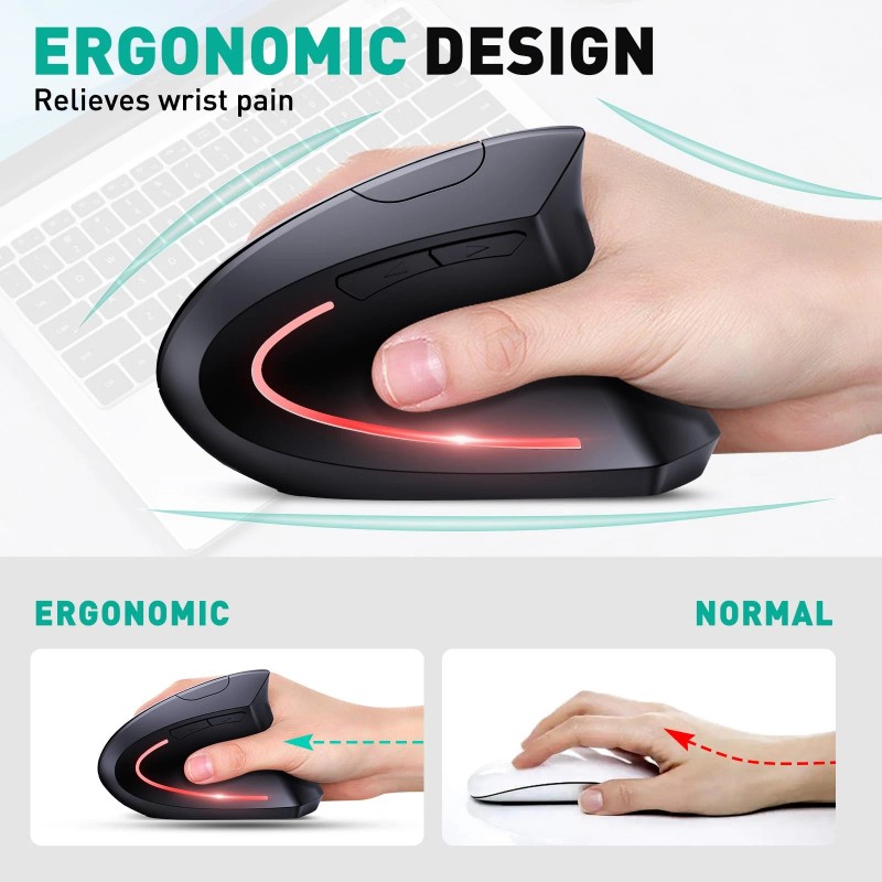 Jykeymout Bluetooth and 2.4G (2-in-1) Rechargeable Wireless Mouse, Ergonomic Vertical