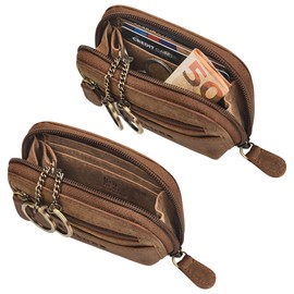 STILORD 'Eason' Men's Leather Key Bag with Many Compartments - Women's Pencil Case Key Organiser Coin Purse Key Case - Genuine Leather Keyring with Money Compartment, Medium - Brown, S, coin purse