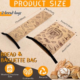 Wowangce 2 PCS Reusable Homemade Bread Bag Large French Bread Bags Fresh Keeping Bread Bag with Liner Double Layer Sourdough Storage Bag with Zipper for Bakery Supplies and Food Storage