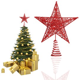 SUNCHE Christmas Tree Star Topper, Christmas Star Tree Topper, Star for Christmas Tree Topper, Glitter Metal Star for Christmas Tree New Year Party, 20 cm, Red