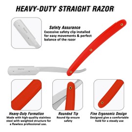 blume Straight Edge Cut Throat Razor for Men Shaving and Professional Barbers –Light Weight Razor - Moustache & Beard Shaving (Red)
