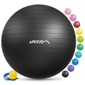 APEXUP APEXUP Yoga Ball Exercise Ball, Anti Slip Stability Ball Chair, Heavy Duty Large Gym Ball for Fitness, Balance, Core Workout and Physical Therapy (M (19"~22') 55cm, Black)