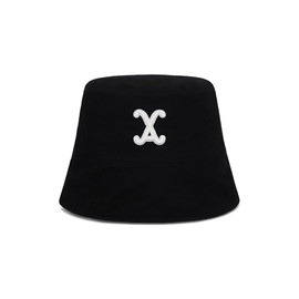 VARZAR VA Curved 3D Logo Drop Bucket Hat, Unisex Hat, Korean Brand, Korean Fashion Hat, UV Protection, Deep, Small Face Effect, SNS Topic, Celebrity Wear, Black, 56 to 60 cm