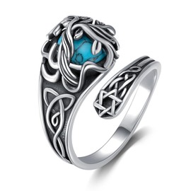 YYmqmq Tree of Life Ring Sterling Silver Turquoise Jewish Star of David Spoon Ring Vintage Celtic Jewelry Gifts for Women Men