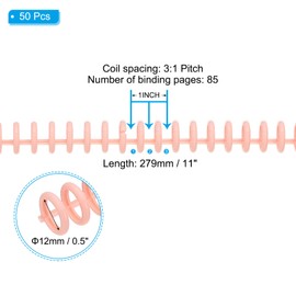 PATIKIL 12mm(1/2") Plastic Spiral Binding Coils, 50 Pcs Binding Spirals 85 Sheet Capacity 3:1 Pitch Binding Spirals for Binding Paper Sheets, Cherry Blossom Pink